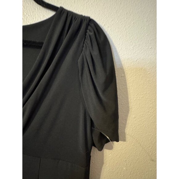 Jones NY Black Midi Dress 16 A Line Jersey Stretch Short Ruched Sleeve NEW - Picture 5 of 13